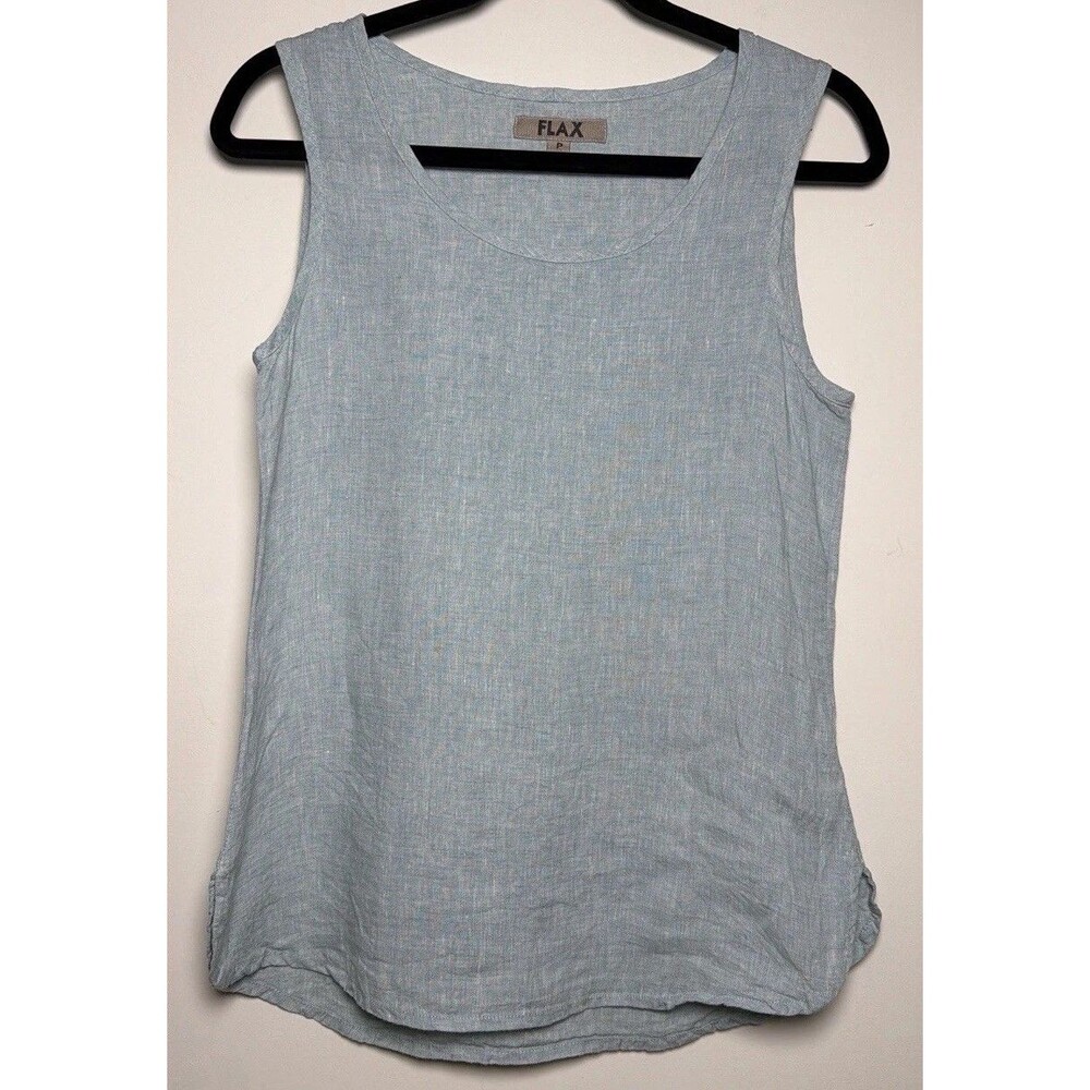 FLAX  Petite 100% Linen Sleeveless Tank Top Seafoam Blue Made in Lithuania